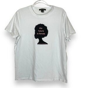 French Connection Shirt The Future is Female Tee T-Shirt White Cotton Size Large